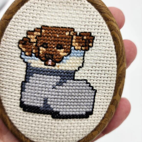 Lot of 3 Vintage counted cross stitch Christmas ornaments Santa, angel & puppy - Picture 10 of 10